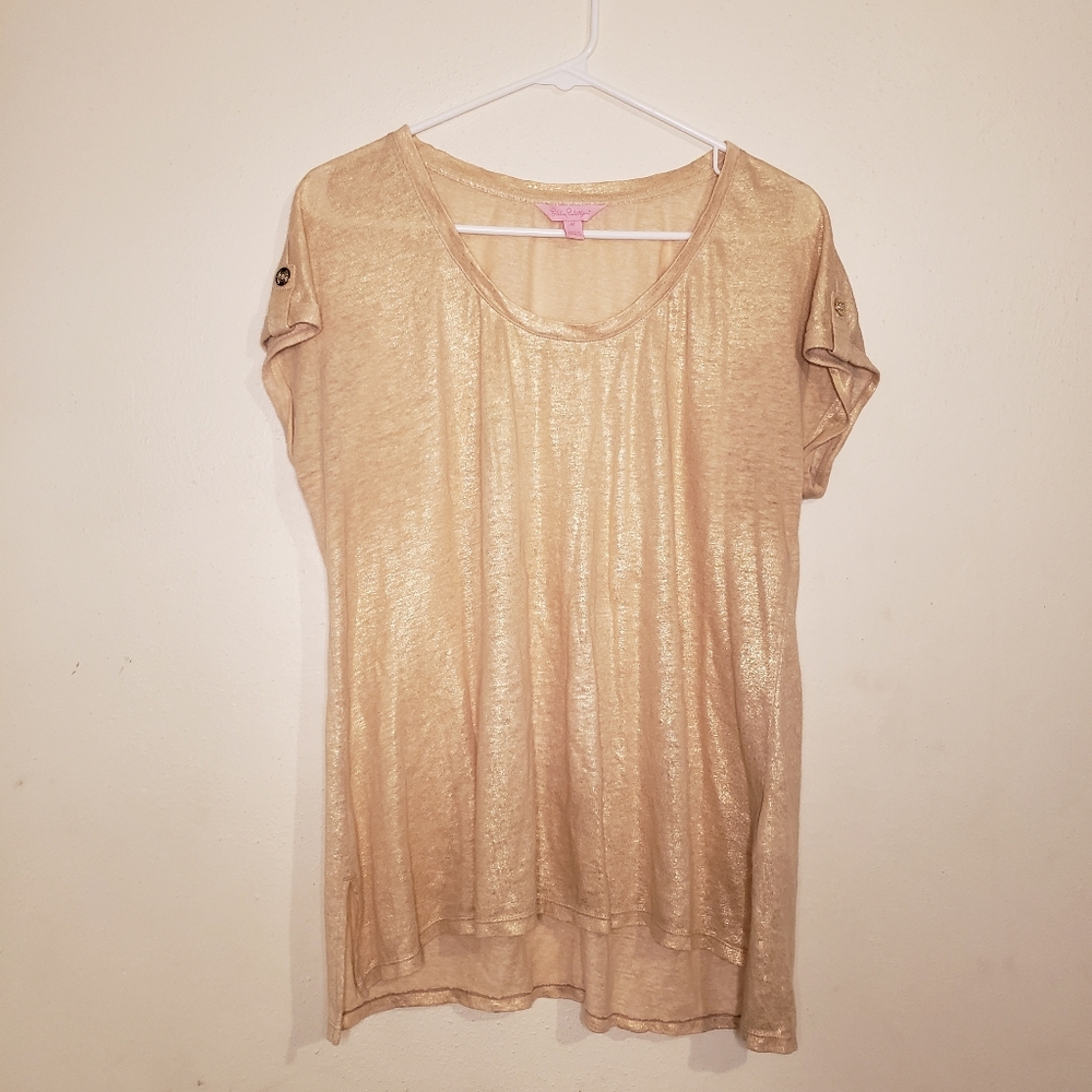 Lilly Pulitzer Sparkly Gold Linen Top Medium